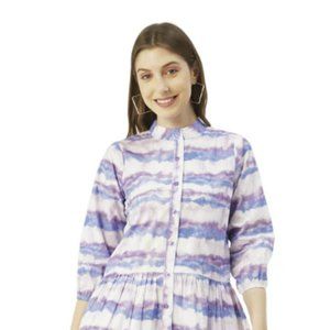 Moomaya Printed Cotton Button Down Shirt Dress, Quarter Sleeve Short Summer